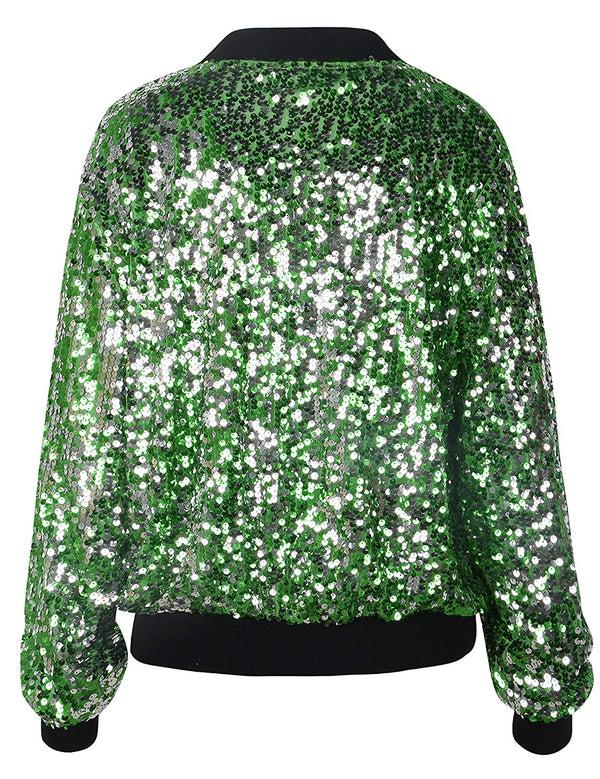 Prettyguide PrettyGuide Women's Sequin Blazer Long Sleeve Clubwear Sparkly Bomber Jacket
