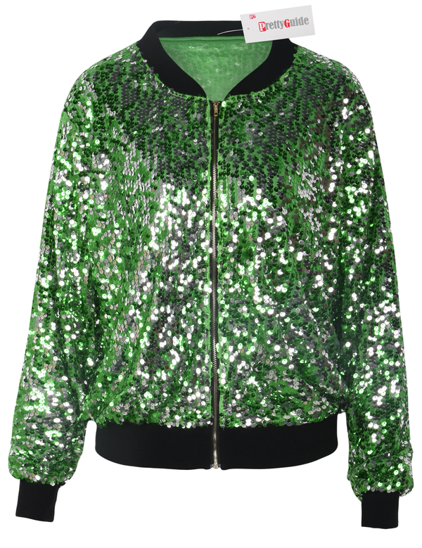 prettyguide PrettyGuide Women's Sequin Blazer Long Sleeve Clubwear Sparkly Bomber Jacket