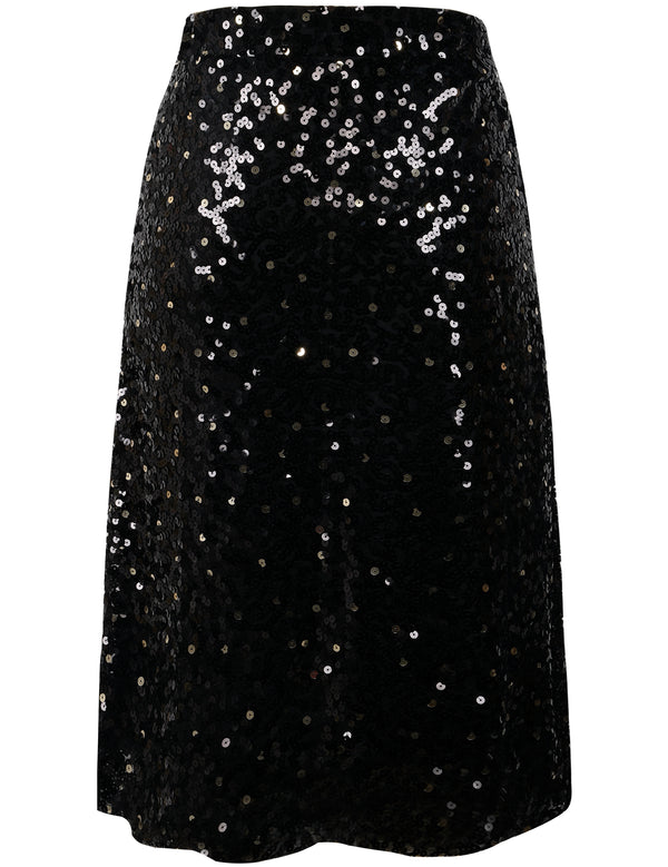 Prettyguide PrettyGuide Women's Sequin Midi Skirt Casual Flowy High Waist Cocktail Party Flare Skirt