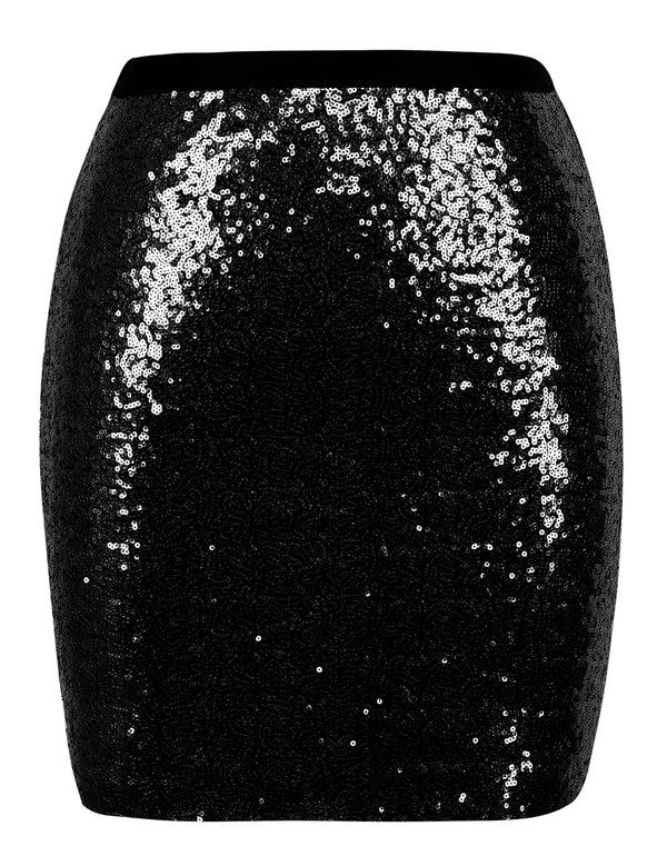 Prettyguide PrettyGuide Women's Sequin Skirt High Waist Glitter Bodycon Holiday Cocktail Party Short Skirt