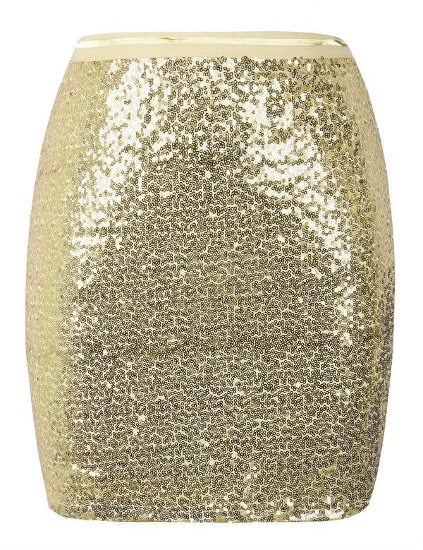Prettyguide PrettyGuide Women's Sequin Skirt High Waist Glitter Bodycon Holiday Cocktail Party Short Skirt