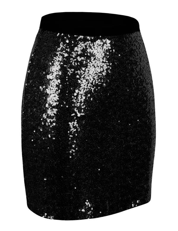 prettyguide PrettyGuide Women's Sequin Skirt High Waist Glitter Bodycon Holiday Cocktail Party Short Skirt