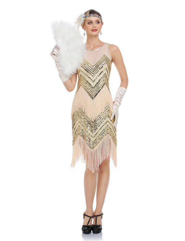 Prettyguide PrettyGuide Women's Sleeveless Sequin Beaded 1920s Flapper Dress