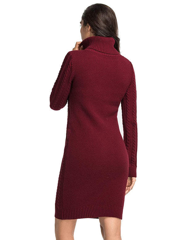Prettyguide PrettyGuide Women's Sweater Dress Cable Knit Slim Fit Turtleneck Sweater