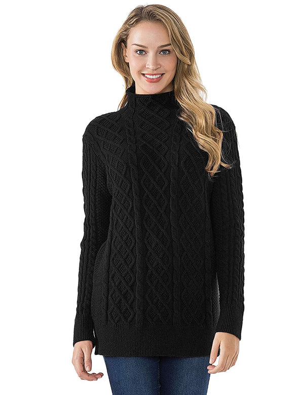 Prettyguide PrettyGuide Women's Tunic Sweater Cable Knit Mock Neck Pullover Long Sweater Tops