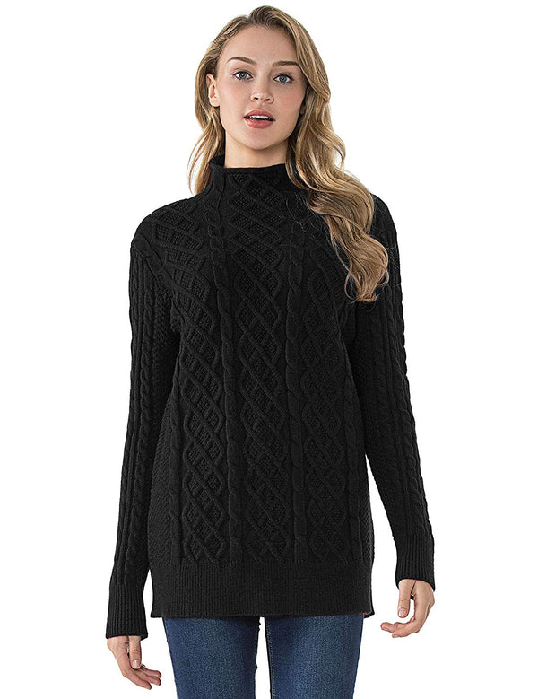 Prettyguide PrettyGuide Women's Tunic Sweater Cable Knit Mock Neck Pullover Long Sweater Tops