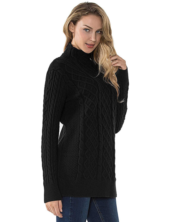 Prettyguide PrettyGuide Women's Tunic Sweater Cable Knit Mock Neck Pullover Long Sweater Tops