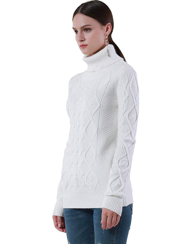 Prettyguide PrettyGuide Women's Turtleneck Sweater Long Sleeve Cable Knit Sweater Pullover Tops