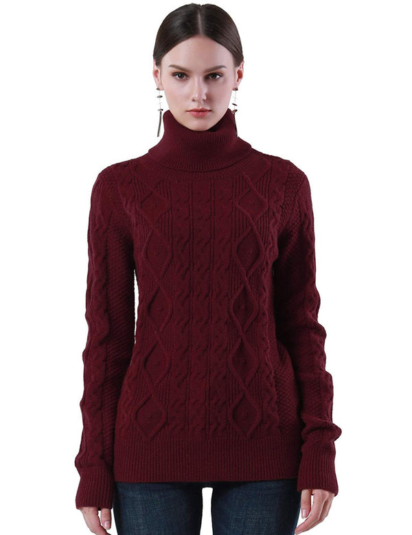 Prettyguide PrettyGuide Women's Turtleneck Sweater Long Sleeve Cable Knit Sweater Pullover Tops