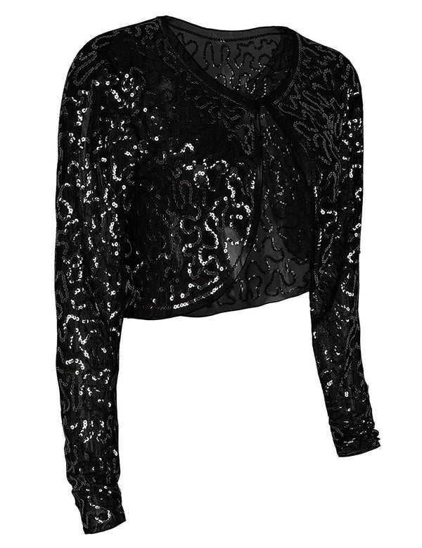 Prettyguide PrettyGuide Women Sequin Bolero Long Sleeve Sparkly Wedding Shrug Cardigan