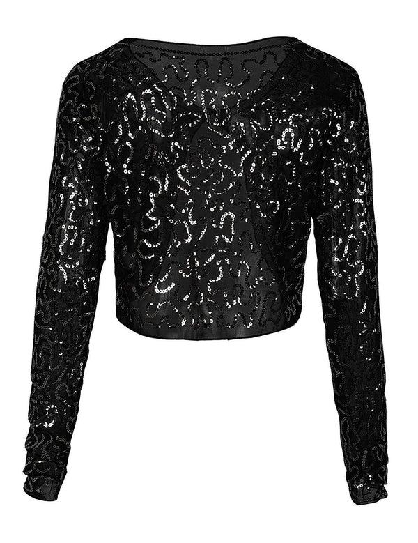 Prettyguide PrettyGuide Women Sequin Bolero Long Sleeve Sparkly Wedding Shrug Cardigan