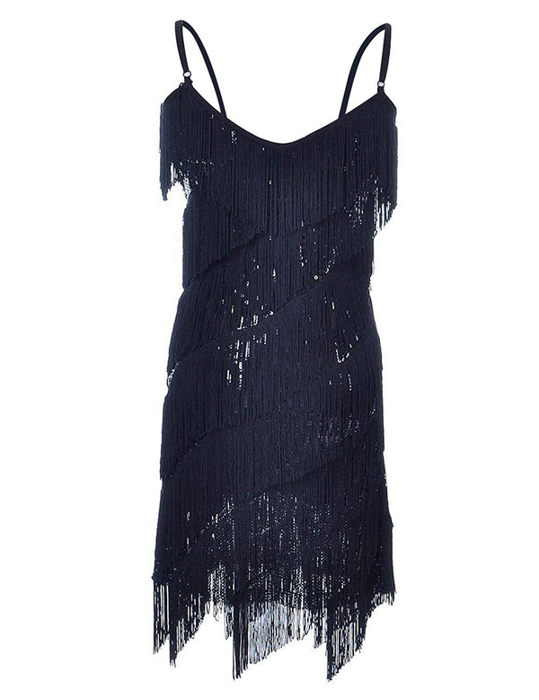 prettyguide PrettyGuide Women Sequin Fringe 1920s Flapper Inspired Party Latin Dress