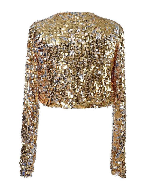 Prettyguide PrettyGuide Women Sequin Jacket Long Sleeve Sparkly Cropped Shrug Clubwear