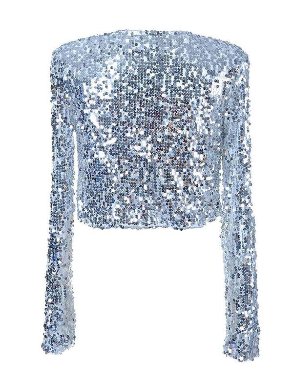 Prettyguide PrettyGuide Women Sequin Jacket Long Sleeve Sparkly Cropped Shrug Clubwear