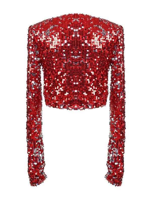 Prettyguide PrettyGuide Women Sequin Jacket Long Sleeve Sparkly Cropped Shrug Clubwear