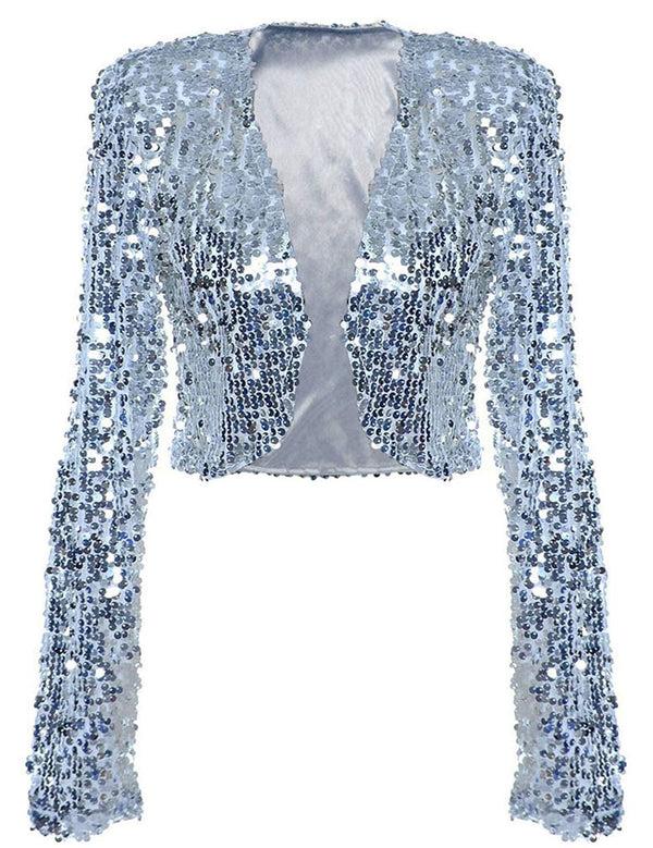 prettyguide PrettyGuide Women Sequin Jacket Long Sleeve Sparkly Cropped Shrug Clubwear