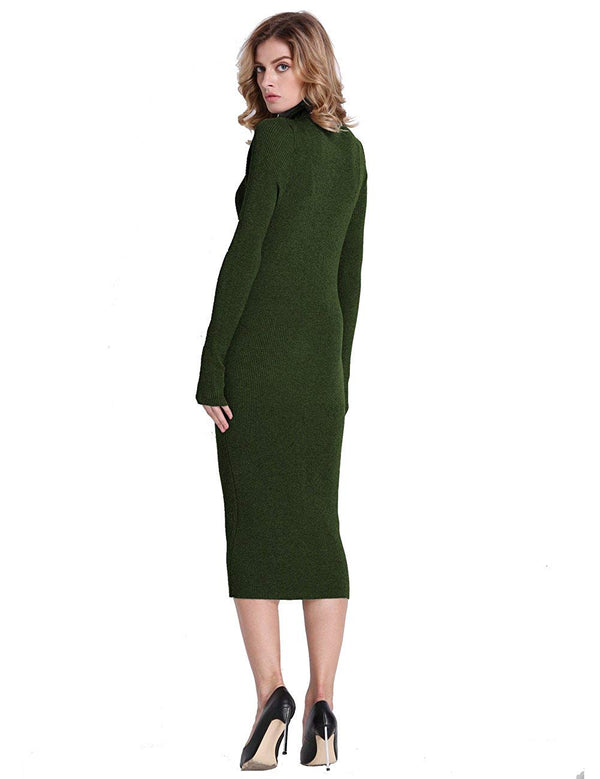 Prettyguide PrettyGuide Women Slim Fit Ribbed Turtleneck Long Sleeve Maxi Knit Sweater Dress