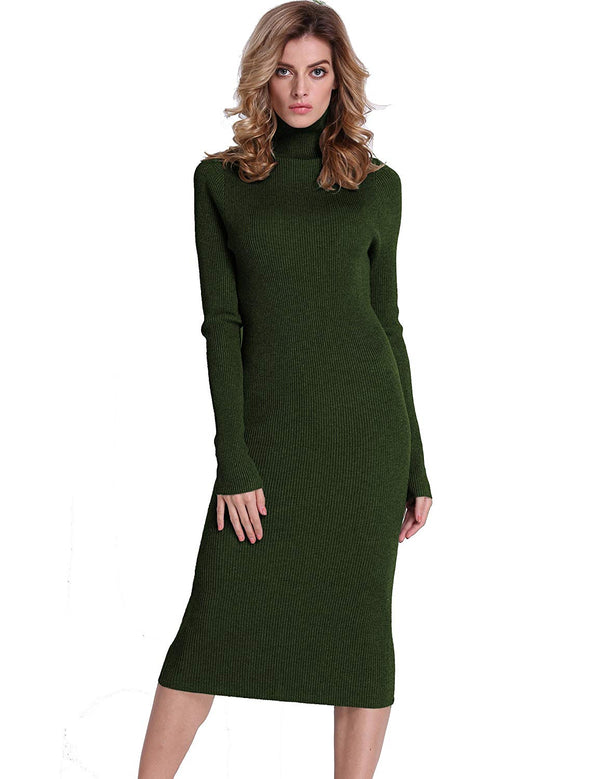 prettyguide PrettyGuide Women Slim Fit Ribbed Turtleneck Long Sleeve Maxi Knit Sweater Dress