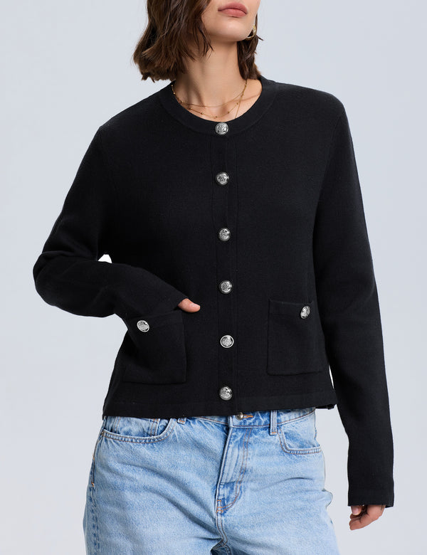 Prettyguide PrettyGuide Womens Striped Cardigan Cropped Knit Lady Jackets With Pockets