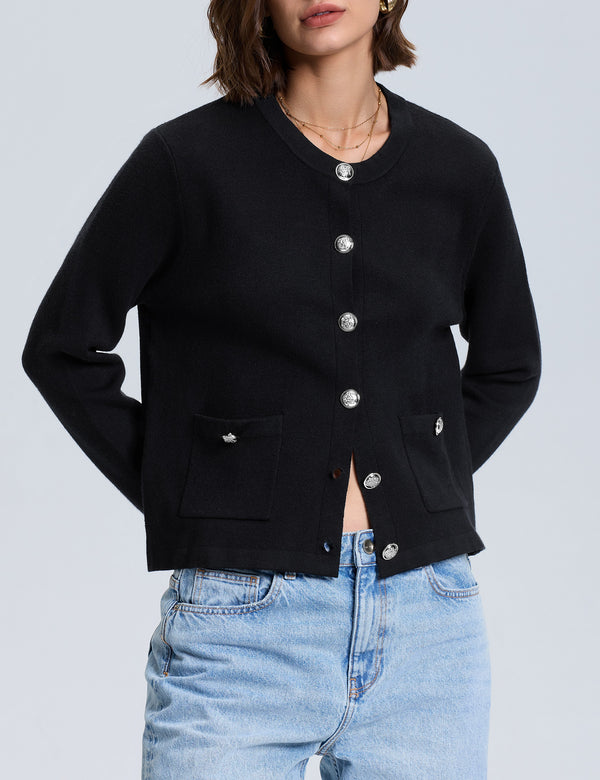 Prettyguide PrettyGuide Womens Striped Cardigan Cropped Knit Lady Jackets With Pockets