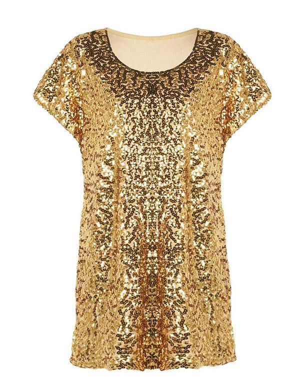 Prettyguide Women's Bat Sleeve Loose Sequin Tunic Tops