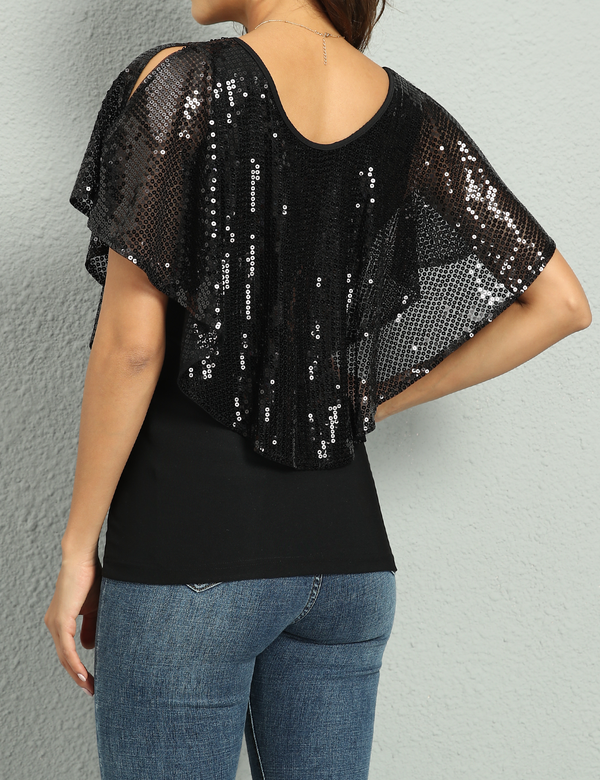 Prettyguide Women's Cold Shoulder Sequin Tunic Tops