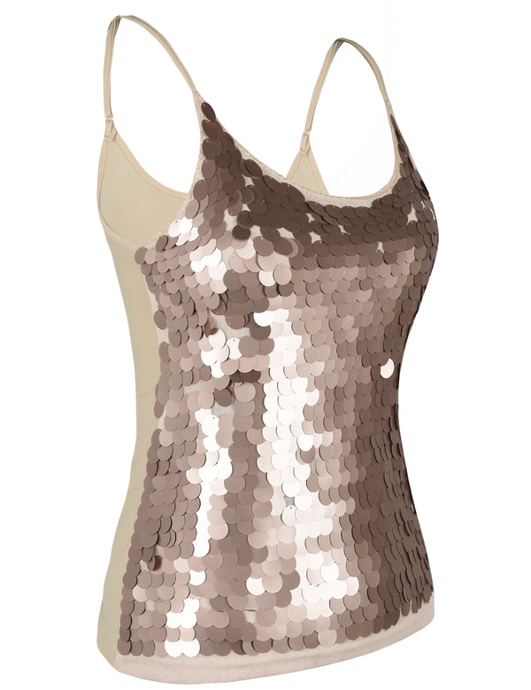 Prettyguide Women's Sequin Tank Top Spaghetti Strap Camisole