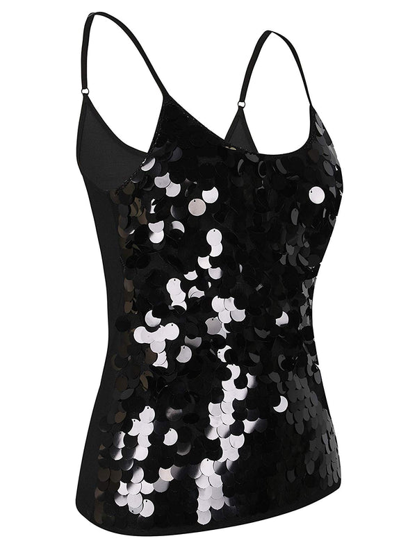 prettyguide Women's Sequin Tank Top Spaghetti Strap Camisole