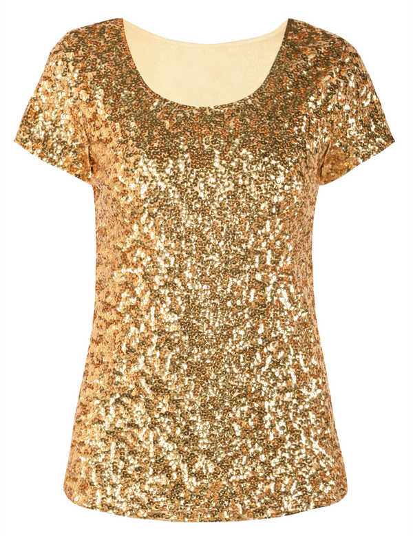 Prettyguide Women's Short Sleeve Sequin Blouse Tops Cocktail