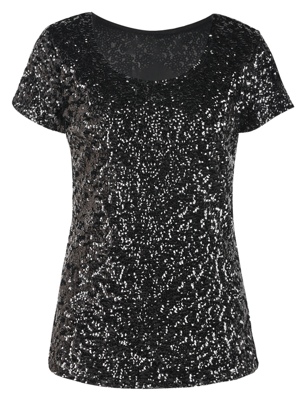 prettyguide Women's Short Sleeve Sequin Blouse Tops Cocktail