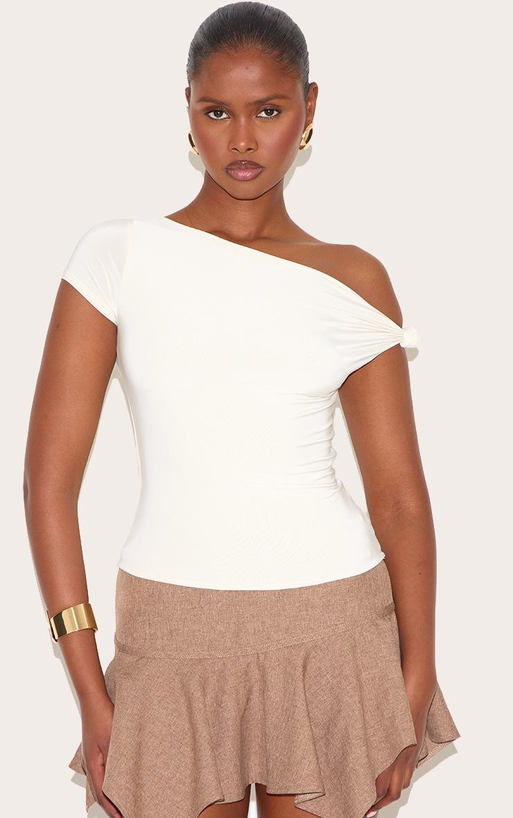Pretty Little Thing Almond Double Layer Slinky Asymmetric Knot Detail Long Top