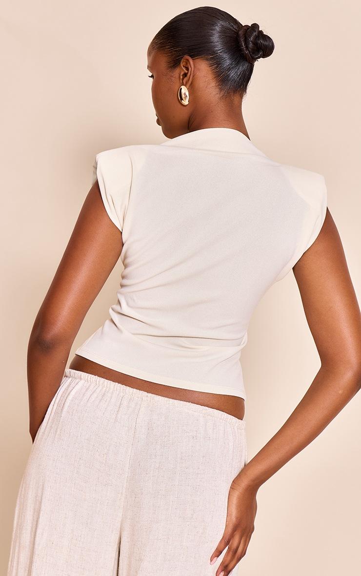 Pretty Little Thing Almond Shoulder Pad Pleated Boat Neck Top