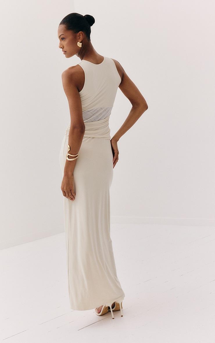Pretty Little Thing Almond Slinky Mesh Cut Out Maxi Dress