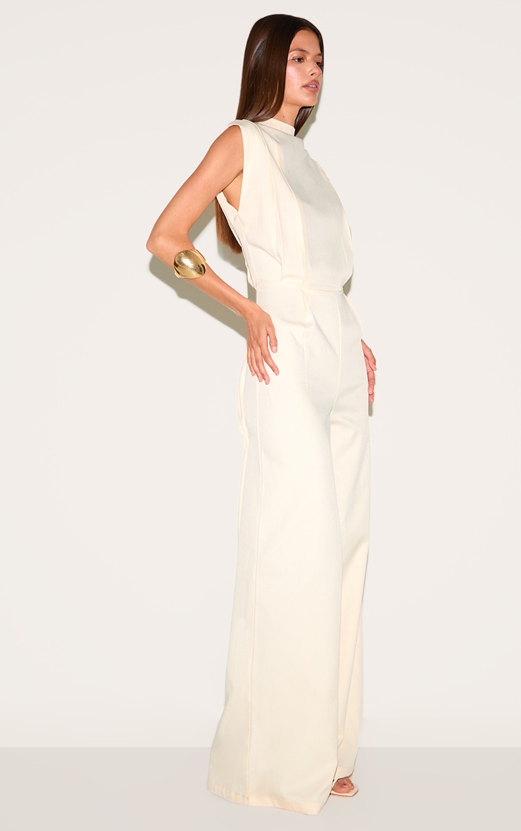 Pretty Little Thing Almond Woven Cap Sleeve Wide Leg Jumpsuit