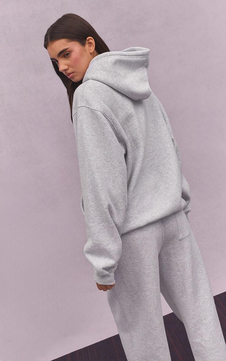 Pretty Little Thing Ash Grey Athletics Club Cotton Fleece Oversized Full Zip Hoodie