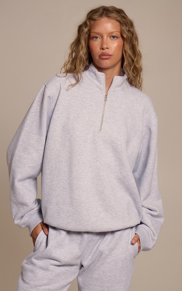 Pretty Little Thing Ash Grey Cotton Fleece Quarter Zip Sweatshirt
