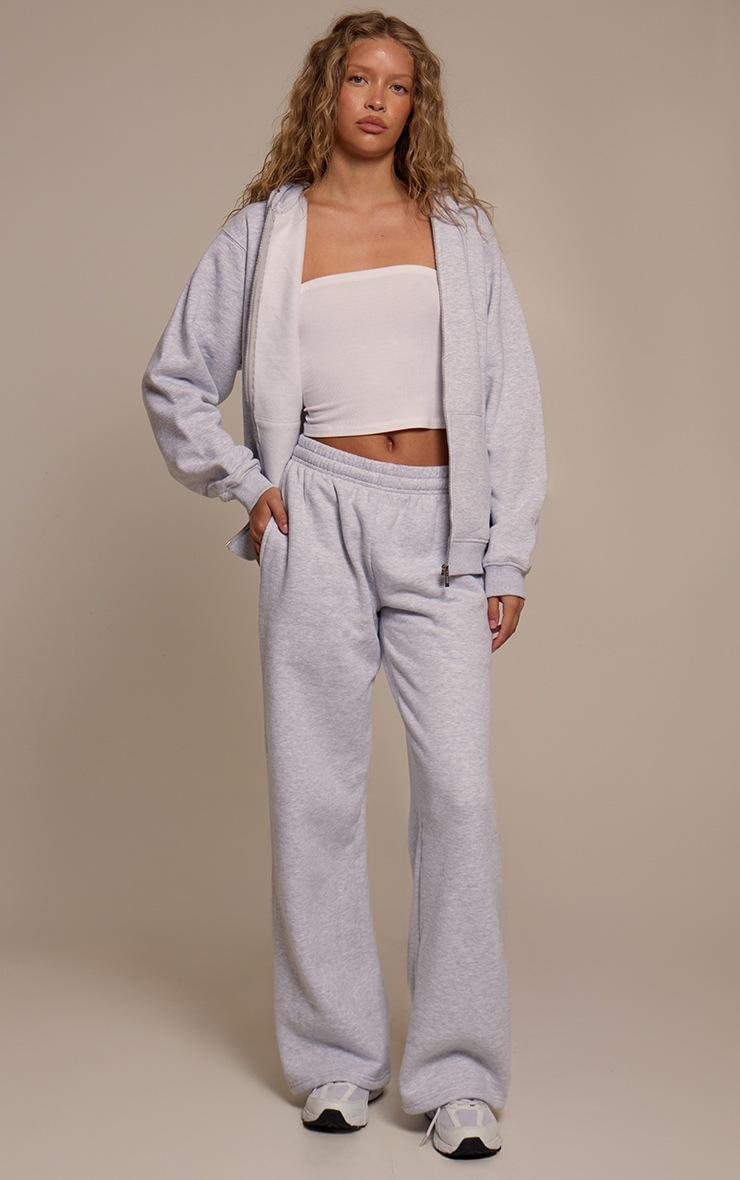 Pretty Little Thing Ash Grey Cotton Fleece Straight Leg Sweatpants