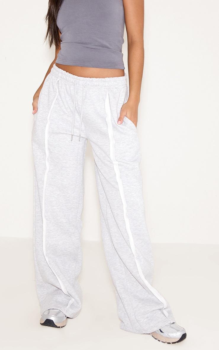Pretty Little Thing Ash Grey Oversized Wide Leg Seam Detail Sweatpants