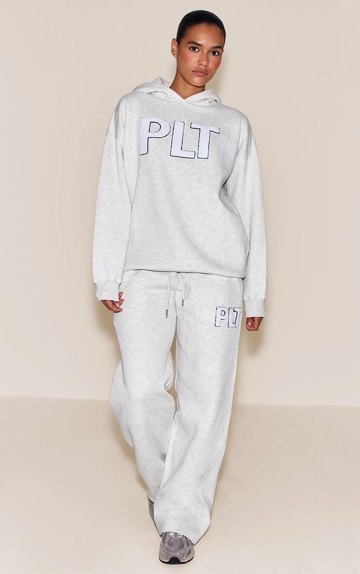 Pretty Little Thing Ash Grey Plt Borg Applique Wide Leg Sweatpants