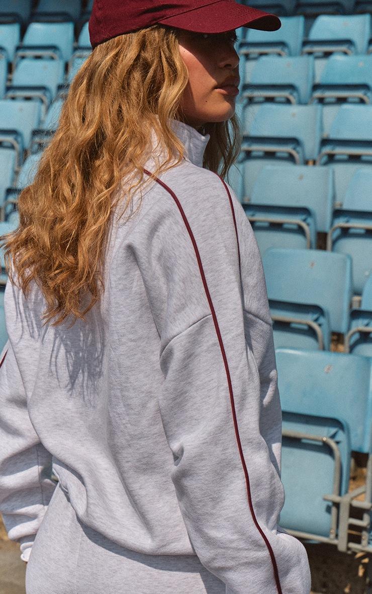 Pretty Little Thing Ash Grey PLT Contrast Binding Funnel Neck Zip Sweatshirt