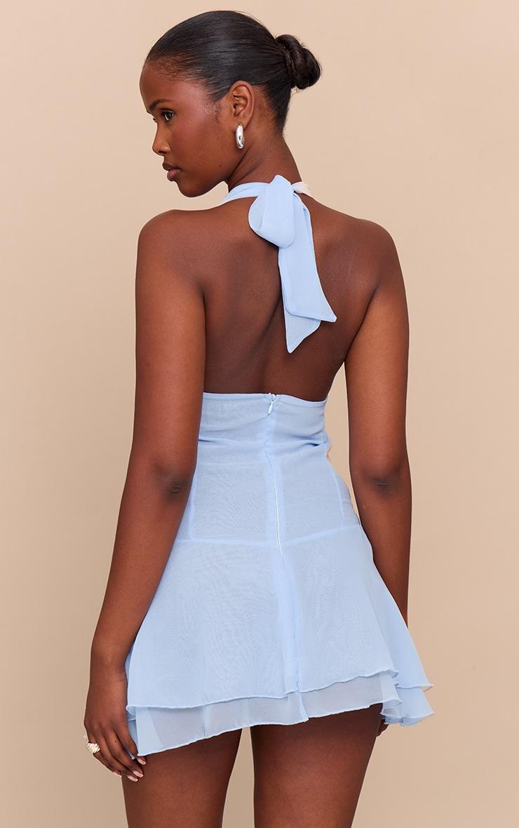 Pretty Little Thing Baby Blue Chiffon Cowl Neck Ruched Mini Dress