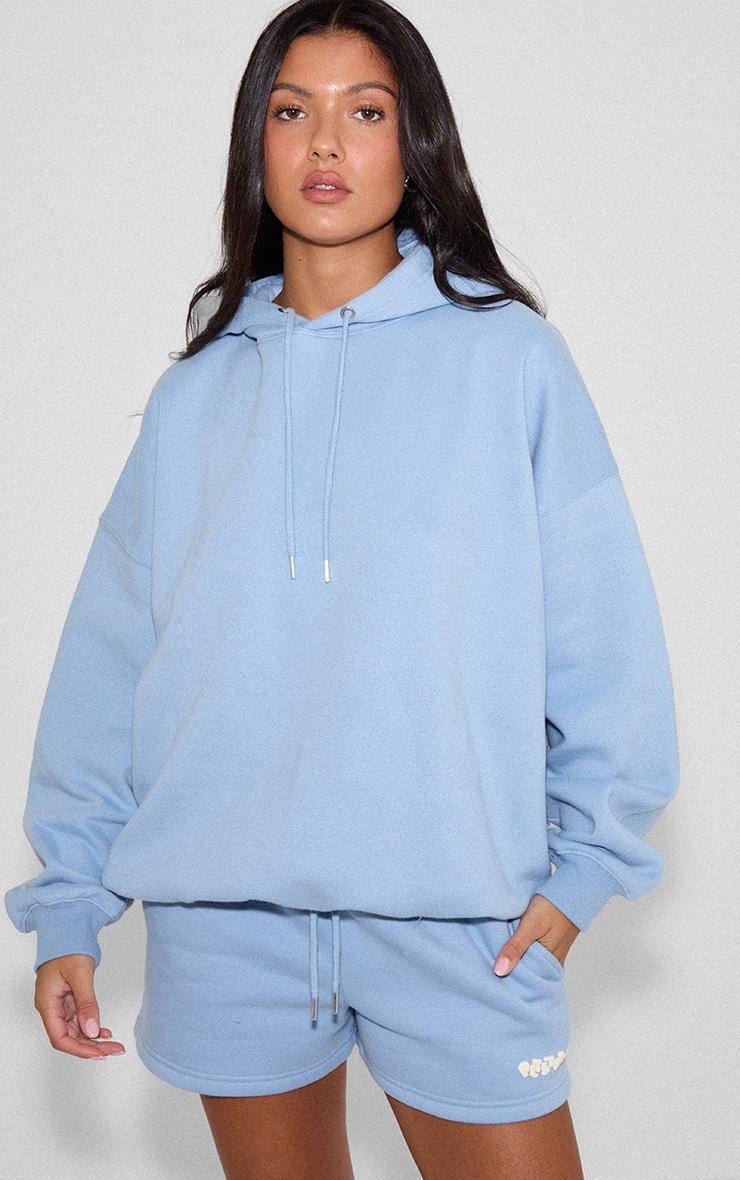 Pretty Little Thing Baby Blue Plt Studio Puff Print Oversized Hoodie