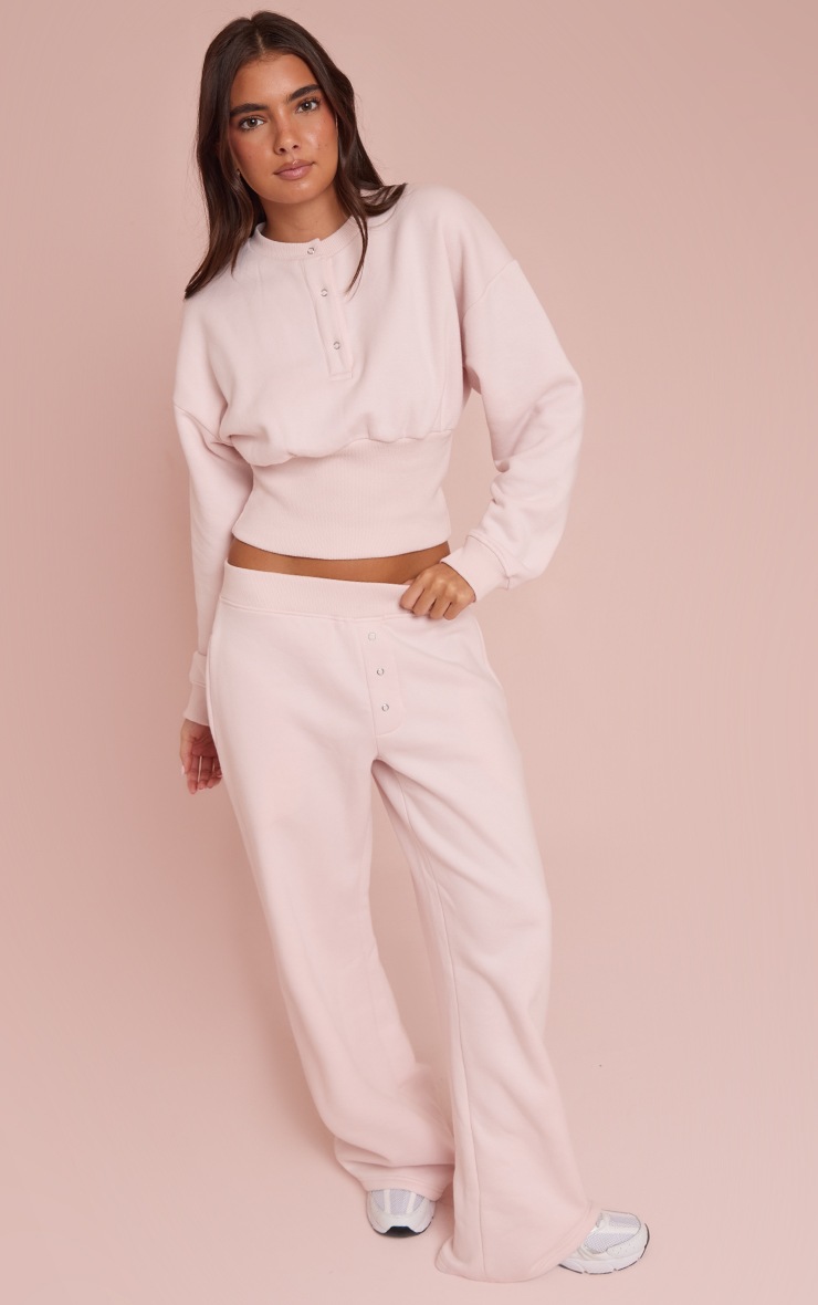 Pretty Little Thing Baby Pink Button Up Cinched Sweatshirt