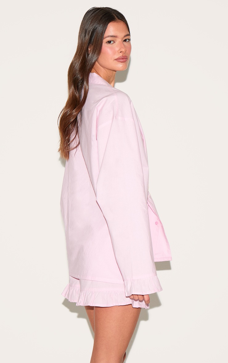 Pretty Little Thing Baby Pink Cotton Poplin Frill Hem Short Pj Set