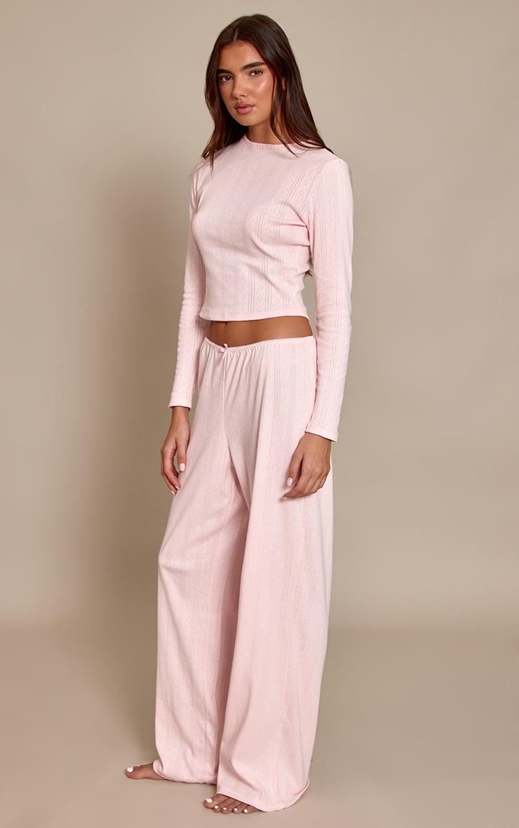Pretty Little Thing Baby Pink Pointelle Long Sleeve Pajama Top