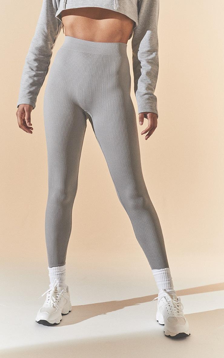 Pretty Little Thing Basic Grey Marl Structured Snatched Rib Leggings