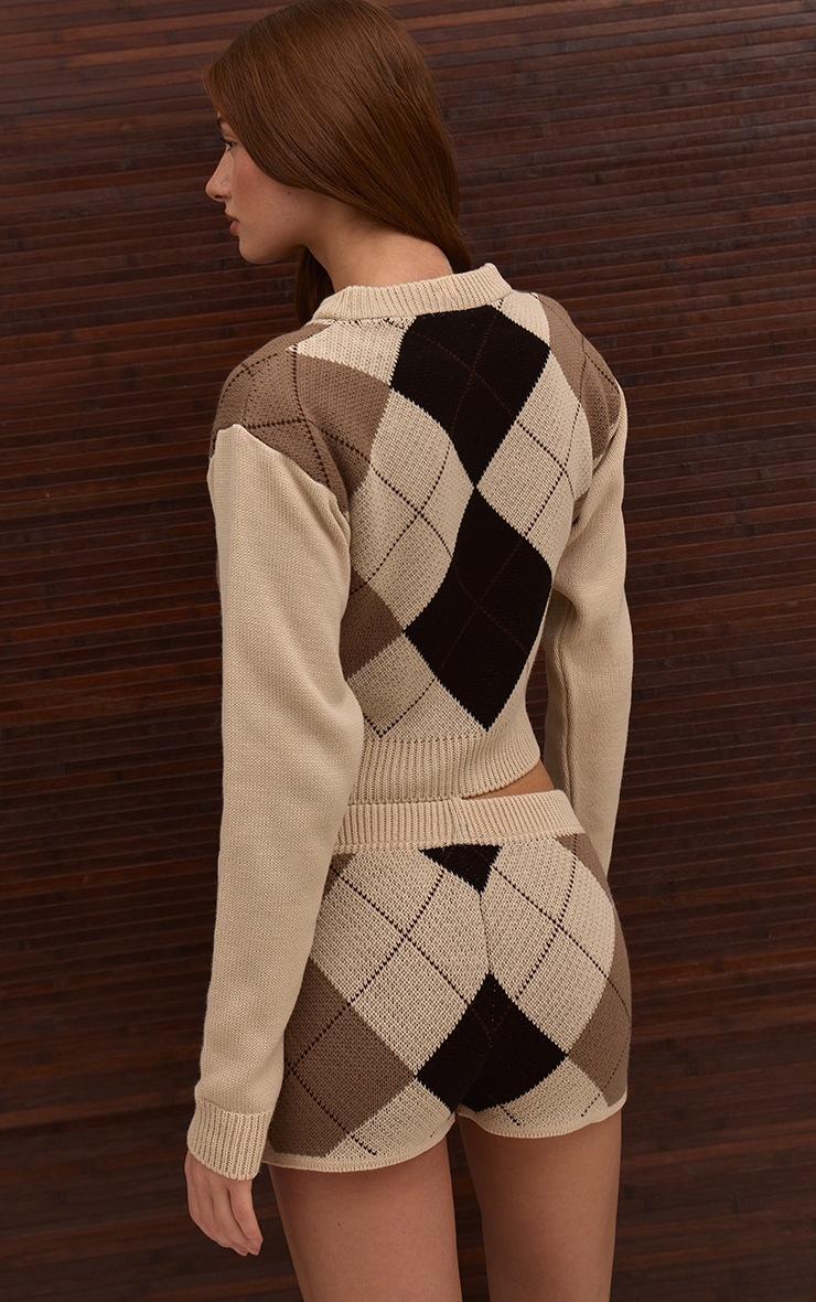 Pretty Little Thing Beige Argyle Knitted Mini Shorts
