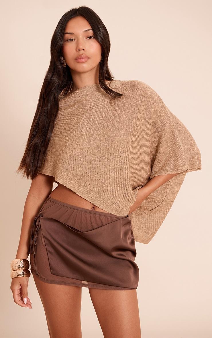 Pretty Little Thing Beige Fine Knit Poncho Style Top