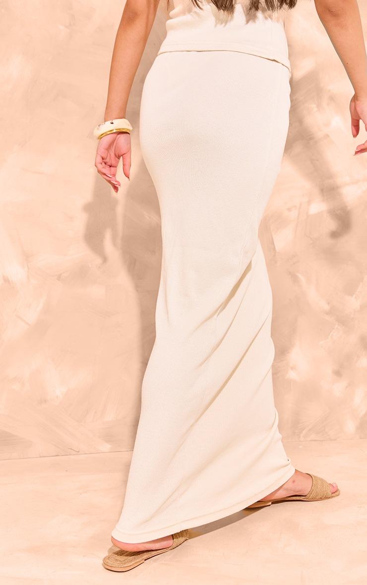 Pretty Little Thing Beige Ribbed Maxi Mid Rise Skirt