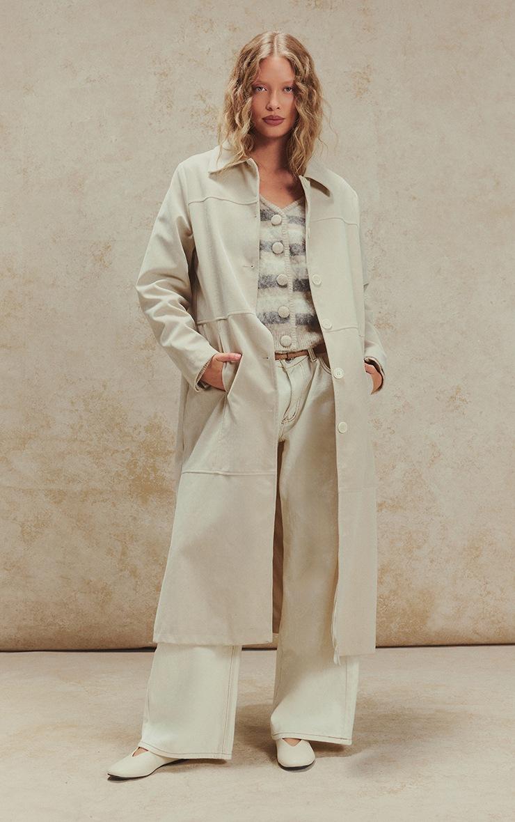 Pretty Little Thing Beige Striped Brushed V Neck Covered Button Knitted Cardigan